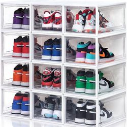 12 Pack Shoe Boxes, Clear Acrylic Plastic Shoe Boxes Stackable