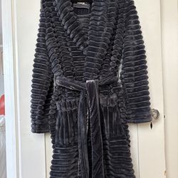 Anthropologie Dark Grey Plush Ribbed Faux Fur Robe Size M
