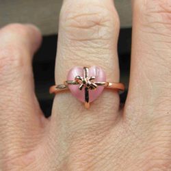 Size 6.75 Rose Gold Plated Sterling Silver Cat's Eye Heart Band Ring