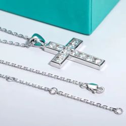 Brand New Sterling Silver Moissanite Diamond Necklace, Pass Tester 