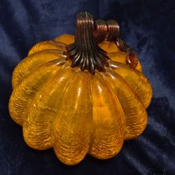 Hand Blown art glass pumpkin Murano Style Orange Swirl Pumpkin Curly Amber Stem
$30.