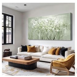 MLART99 Green and White Wall Art Home Decor Wildflower Wall Decorations Canvas Prints 29"x58" Nature Decor for Office Kitchen