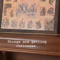 Things are getting curiouser and curiouser; Vtg. Framed Alice in Wonderland Puzzle (with issues):