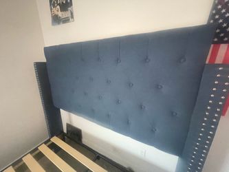 Queen Pottery Barn Navy Tufted Headboard Bed frame and queen mattress