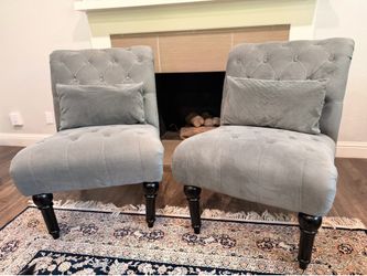 Set of 2 Gray Velvet Accent Chairs with Pillows