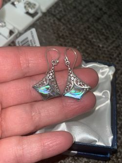 New .925 Sterling Abalone Filigree Earrings