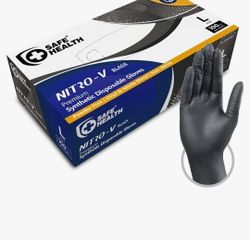 Safe Health NITRO-V Nitile-Vinyl Synthetic Dispoable Gloves, Free of Latex & Powder, Wisteria, Black, Housework, Tattoo
