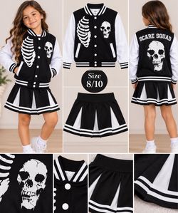 Girls Skeleton Varsity Jacket & Skirt Set Size 8/10