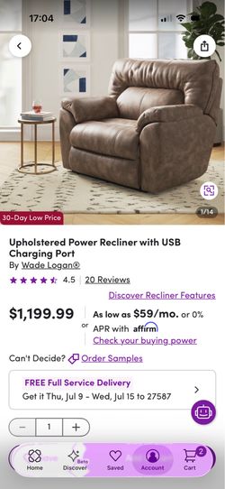 Upholstered power recliner with USB charging port