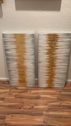 20x40” set of 2 paintings w golden accents