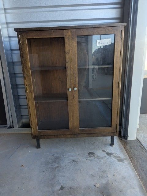 Vintage Glass Door Bookcase Or Display Cabinet 