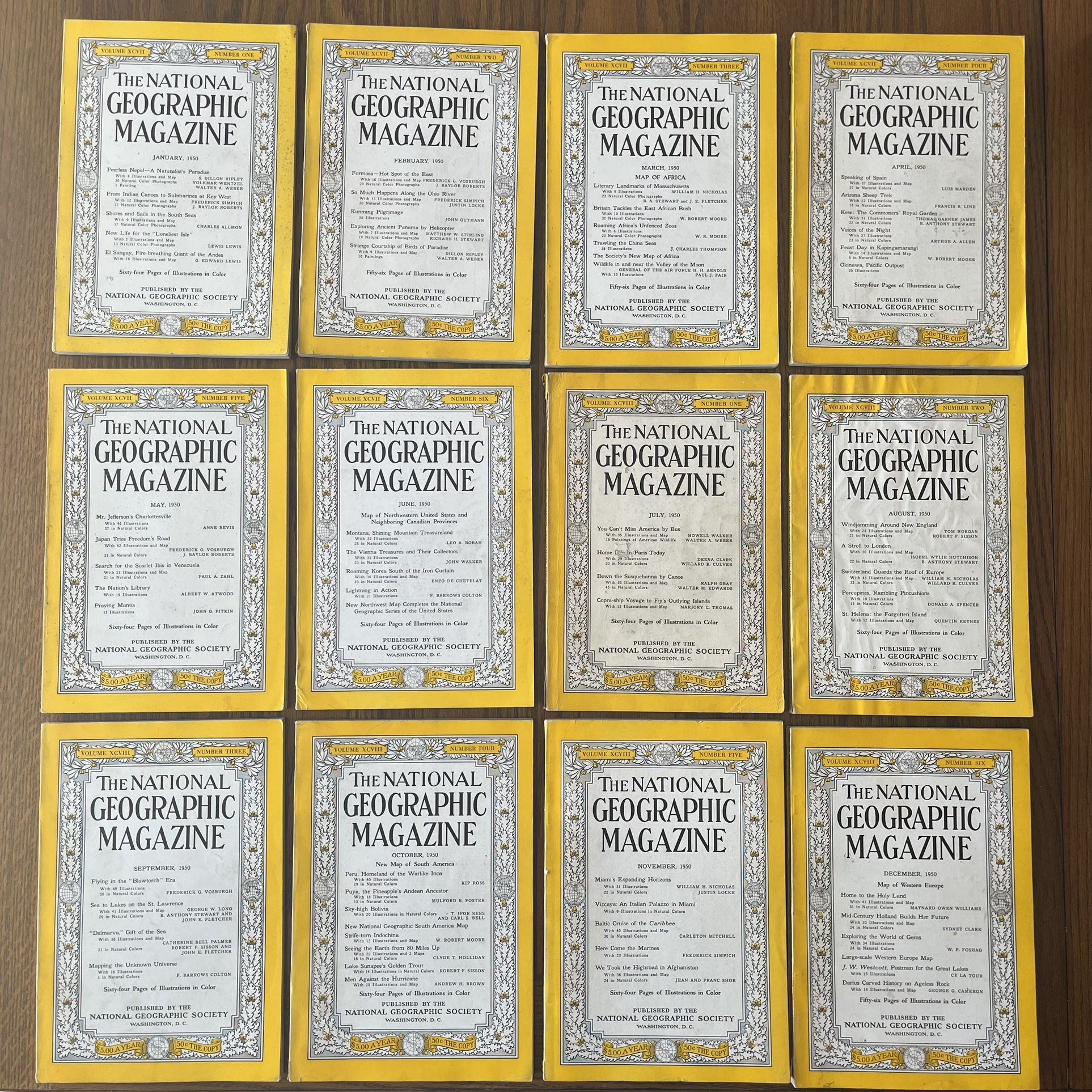 National Geographic 1950 Magazines Complete Set Of 12 Issues 1 Map Supplement