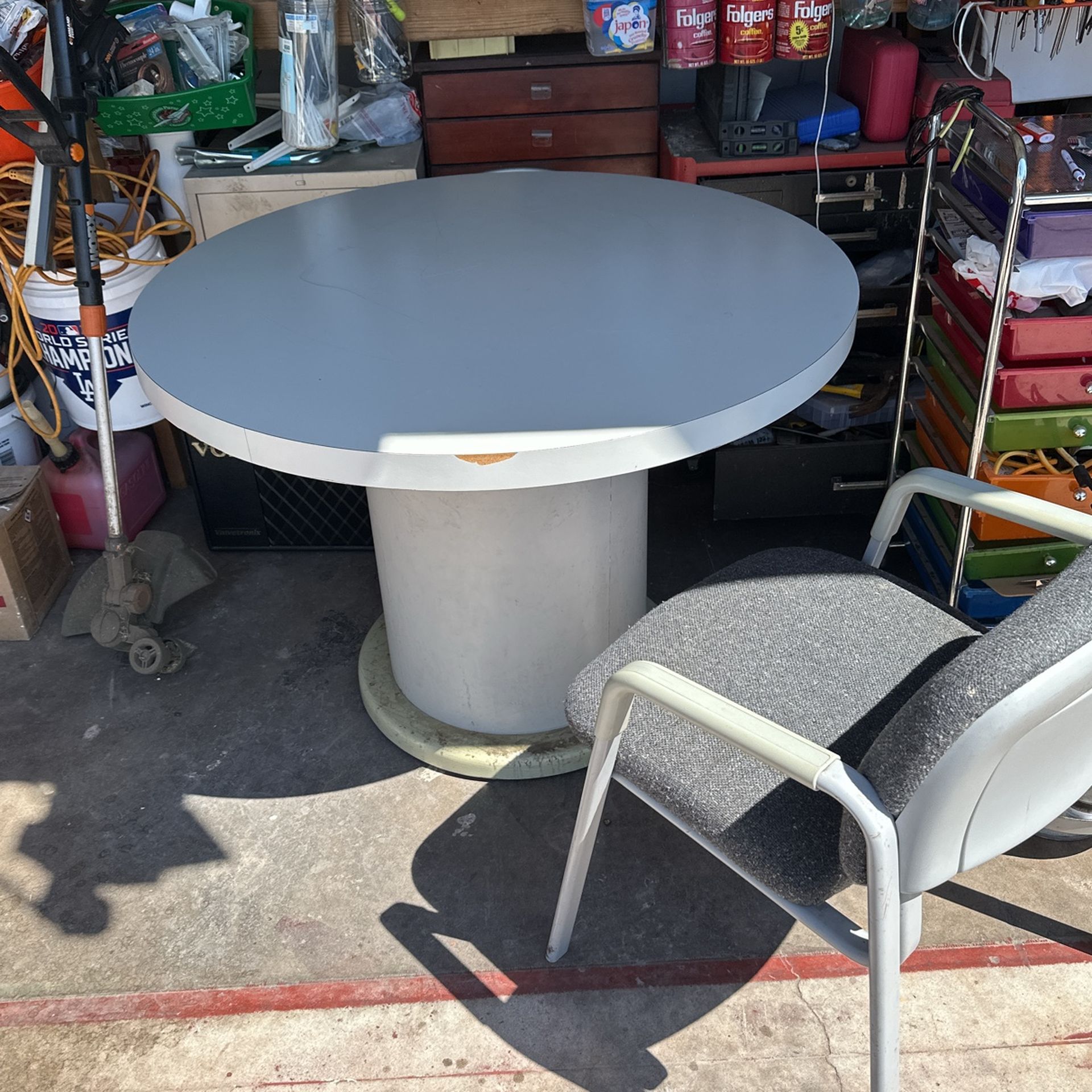 Solid Round Table With Two Heavy Duty Arm Chairs