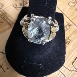 Ann King Designer 18 Karat Solid gold With Aquamarine and Sterling Silver Size 7