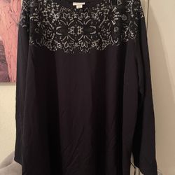 Plus Size Womens Lace Detail black/silver Top size 2X NEW
