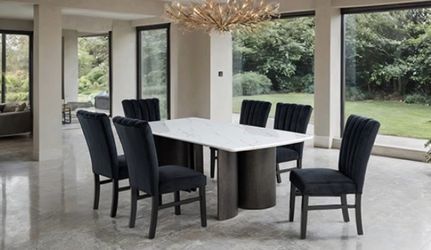 Contemporary Faux Marble Table and 6 Chairs