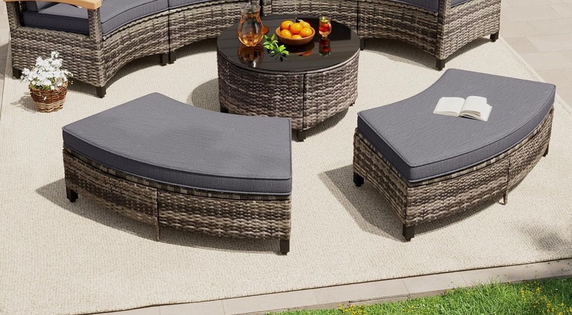 Meissalivve 2 Piece Outdoor Half Moon Sectional Ottomans Set