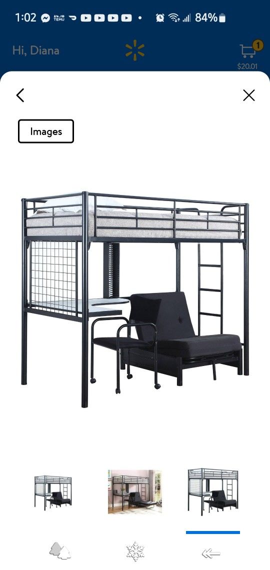 Jenner Twin Futon Workstation Loft Bed Black
