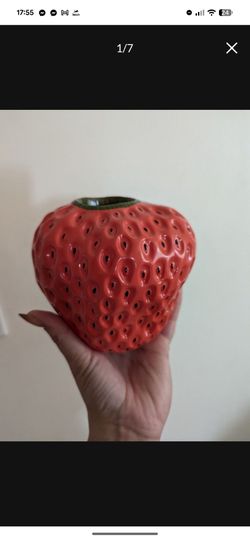 NEW Strawberry Vase Flowers Plastic