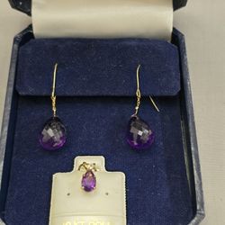 New 14Kt Gold Amethyst Earrings and Charm - 17.50 Carats