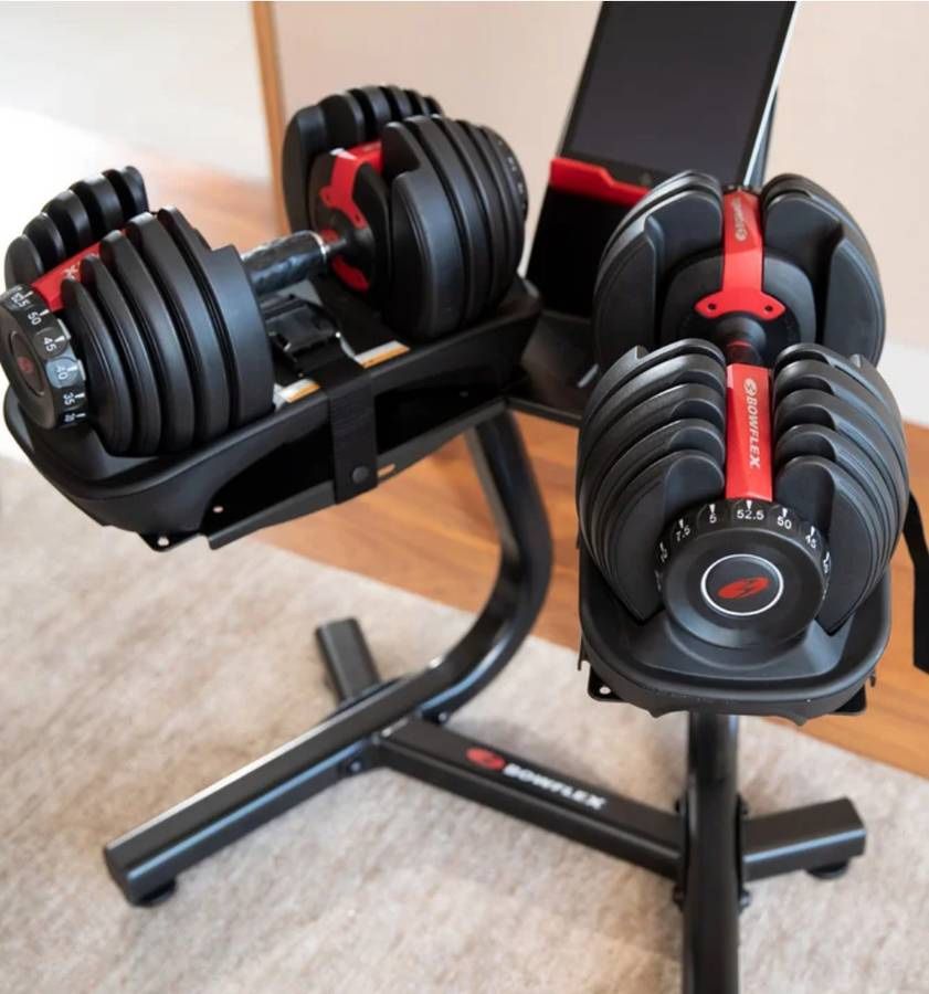 Bowflex Selecttech 552 Adjustable Dumbbells w/ Media Stand in excellent condition