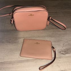 Coach Pink Crossbody Bag + Wristlet 