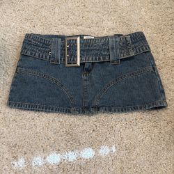 Denim Jean vintage Mini Skirt short with Belt blue asphalt 3 small new no tag can see not washed by the other tags