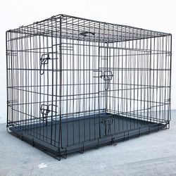 (New) $65 Folding 42” Large Dog Cage 2-Door Pet Crate Kennel  42x27x30 inches