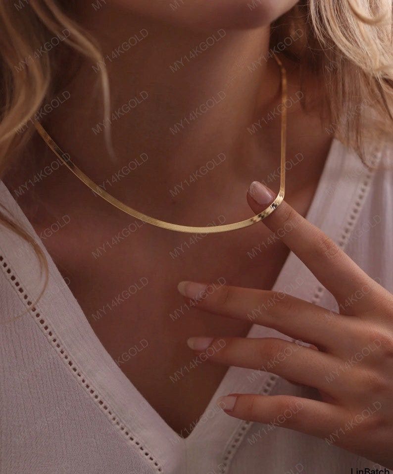 10k Solid Polish Yellow Gold Herringbone Chain