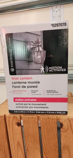 2 - NEW Harbor Breeze In Original Packaging Project Source Glynwater Outdoor Light, 11.75" H, Brushed Nickel With Motion Sensor, Wall Light.