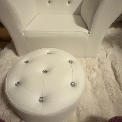 HONEY JOY Kids Sofa, Children Princess Upholstered Couch Armrest Chair with Ottoman, PVC Leather & Embedded Crystal, Toddler Bedroom Furniture for Bab