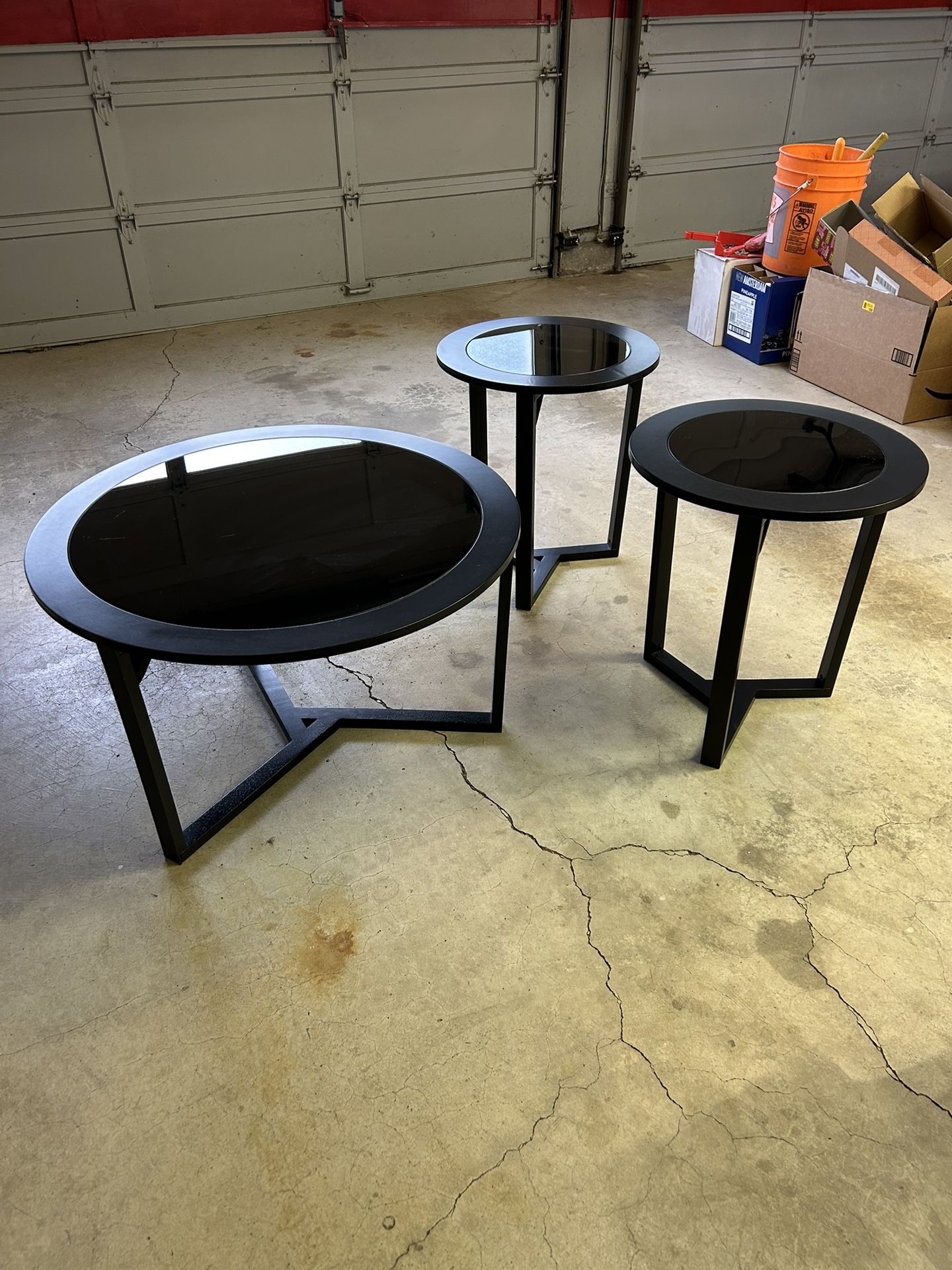 Black Round, Coffee Table, And End Tables