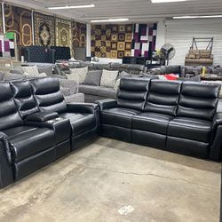 ‼️✅financing Available $39 Down Same Day Delivery Recliners Sofa And Loveseat Black With Cup Holders 