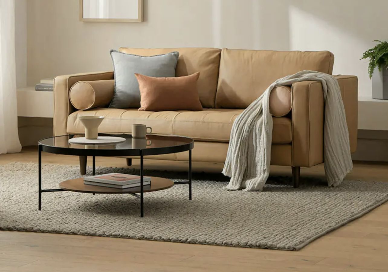 ARTICLE Sven 72" Tufted Leather Loveseat - Charme Tan