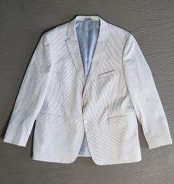 NWOT! CROWN & IVY Men's Cotton Seersucker Blazer (48L) Blue/White 