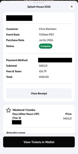 Splash House Weekend 1 VIP ticket & 1 GA ticket (both with after hours access)