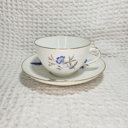 Haviland & Co Limoges China tea cup & saucer . Teacup 2 3/4" H X 4 1/4" W ,  Saucer 6 1/2"   .  Very good condition and smoke free home. 