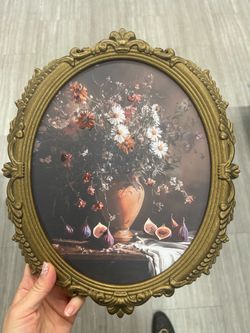NEW Gold Oval Floral Wall Art