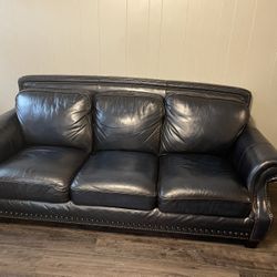Blue Real Leather Sofa Sleeper
