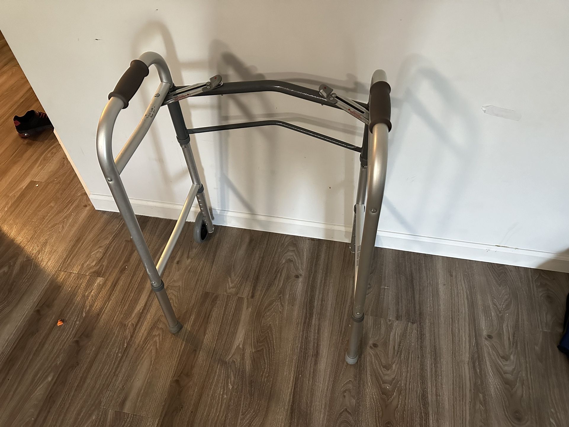 BodyMed Two Button Folding Walker with Wheels, Lightweight Mobility Aid