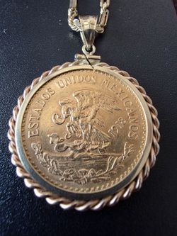 20 Pesos Gold Coin and Bezel 1918 rare year