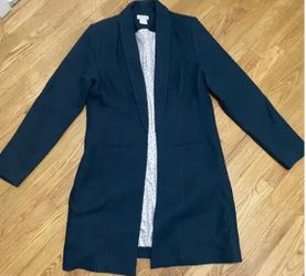 Soft Surroundings Linen Blend Long Line Dark Teal Open Front Coat