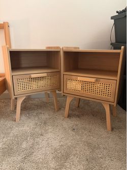 Wood rattan boho nightstands