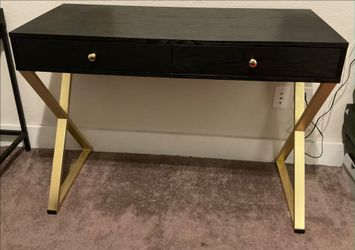 Modern Black & Gold Writing Desk — 2 Drawers