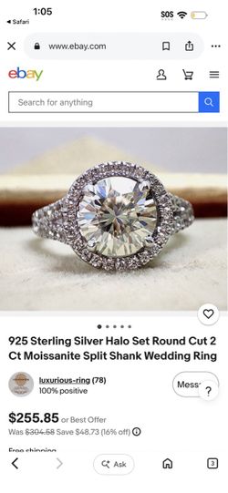 925 Sterling silver moissanite engagement ring