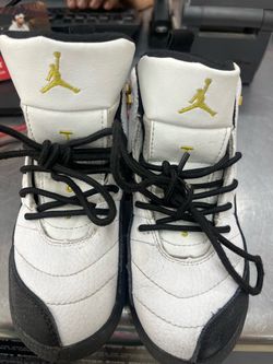Kids Air Jordan 12 White Black Gold Sneakers