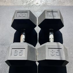 85 lbs Hex Rubber Dumbbell Weights….  Home Gym Fitness…