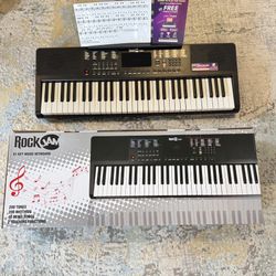 RockJam 61-Key Compact Keyboard Piano with LED Display, Keynote Stickers & Lessons