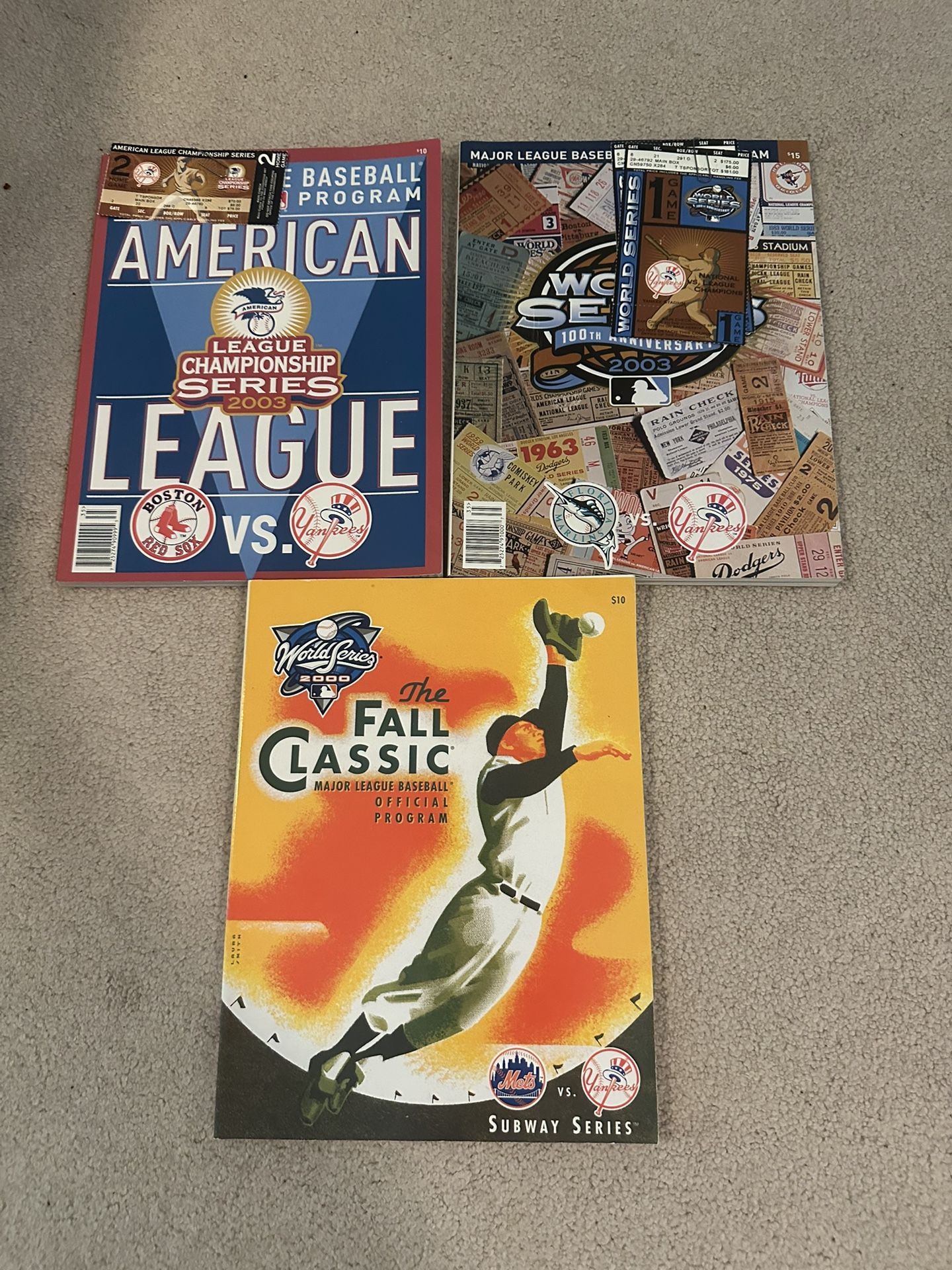 Three NY Yankees World Series/playoff Programs w/tickets