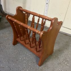 Wood spindle magazine, book and newspaper rack 18”T 17”L 12”W
